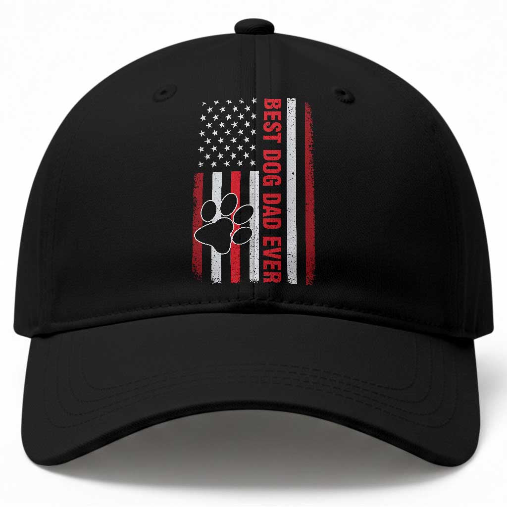 Funny Best Dog Dad Ever Baseball Cap Fathers Day Vintage American Flag Paw Prints