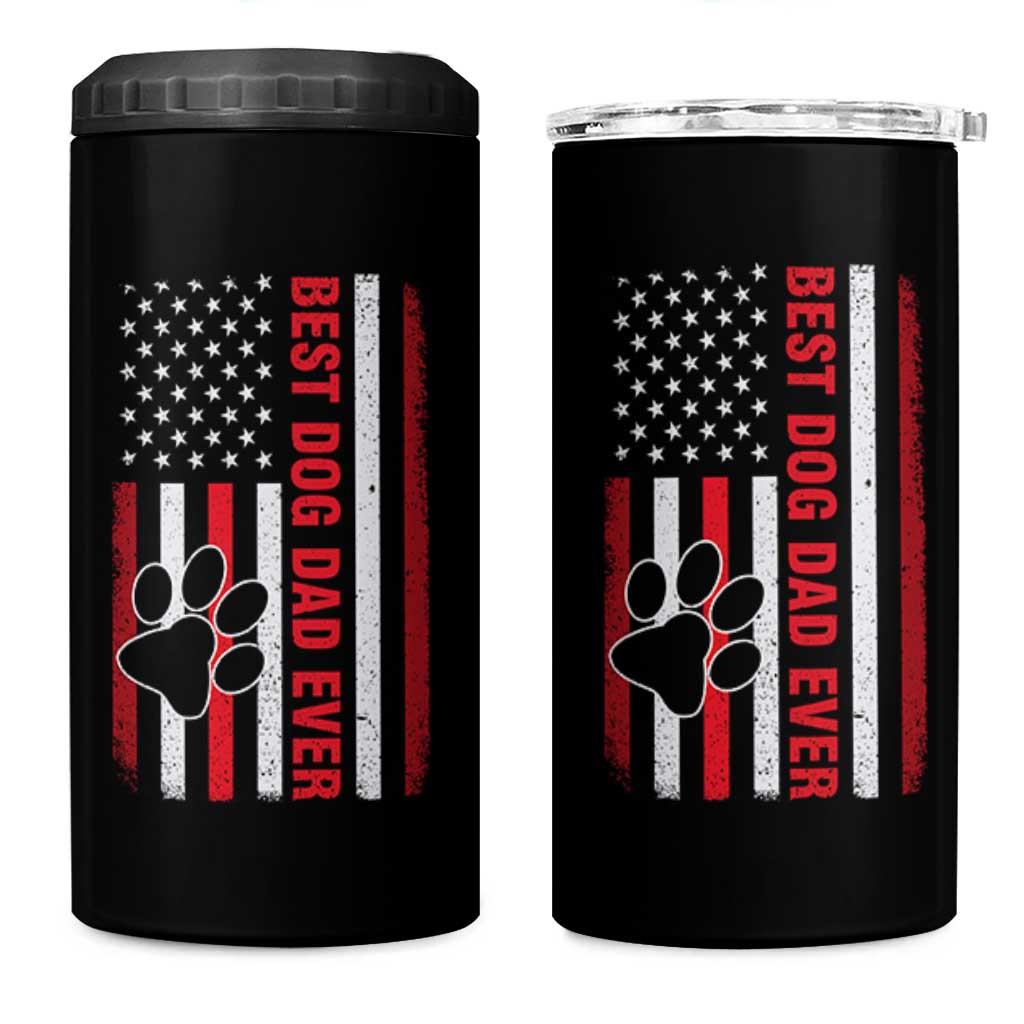 Funny Best Dog Dad Ever 4 in 1 Can Cooler Tumbler Fathers Day Vintage American Flag Paw Prints