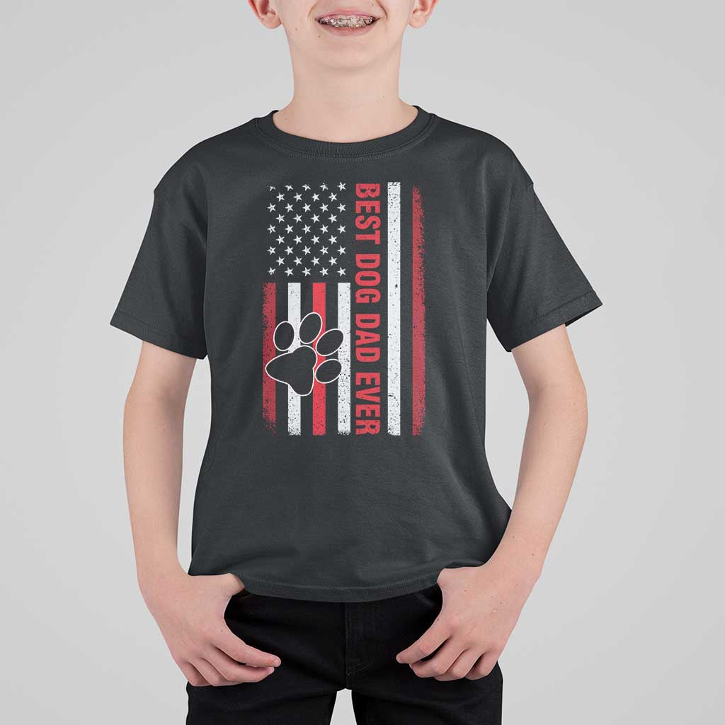 Funny Best Dog Dad Ever T Shirt For Kid Fathers Day Vintage American Flag Paw Prints
