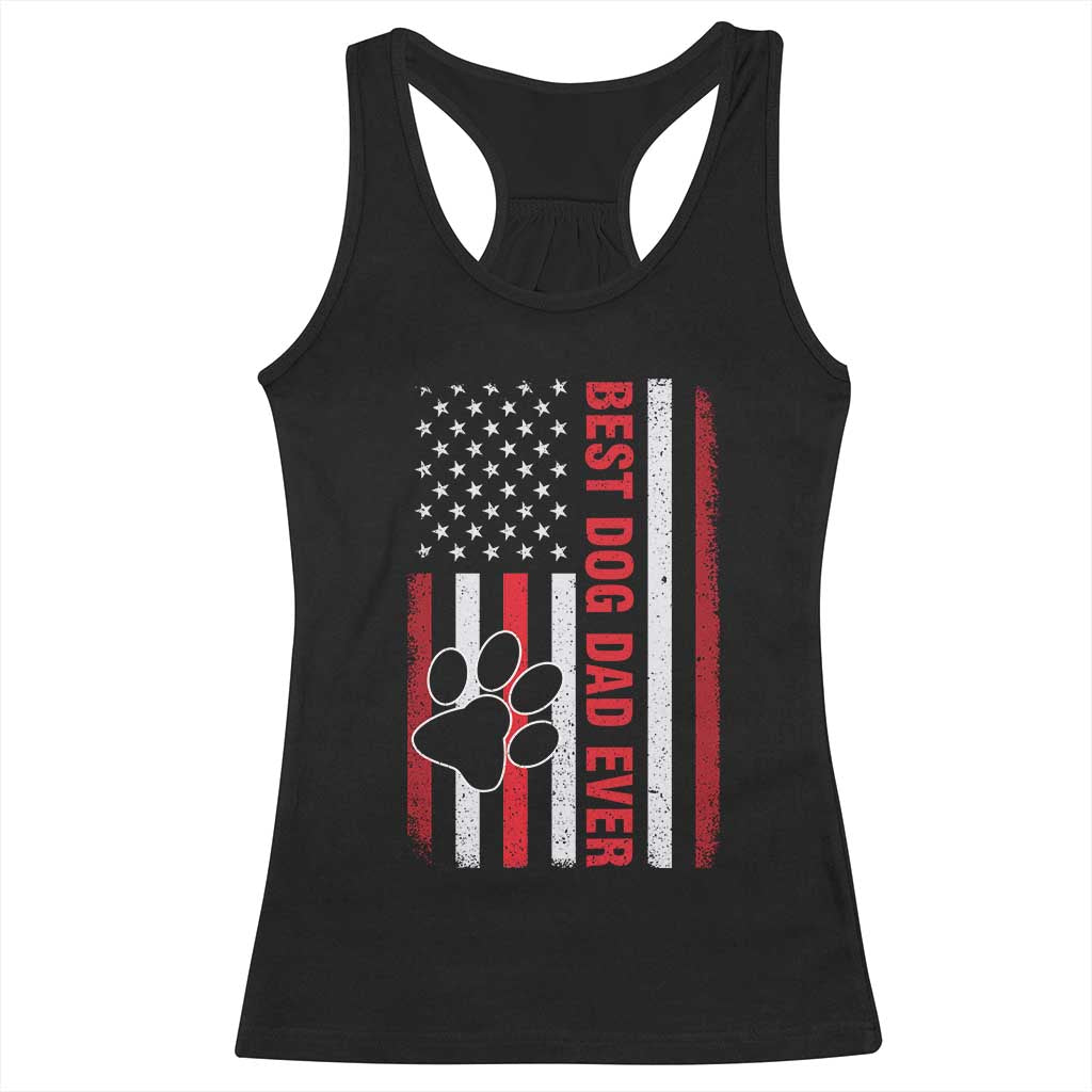 Funny Best Dog Dad Ever Racerback Tank Top Fathers Day Vintage American Flag Paw Prints