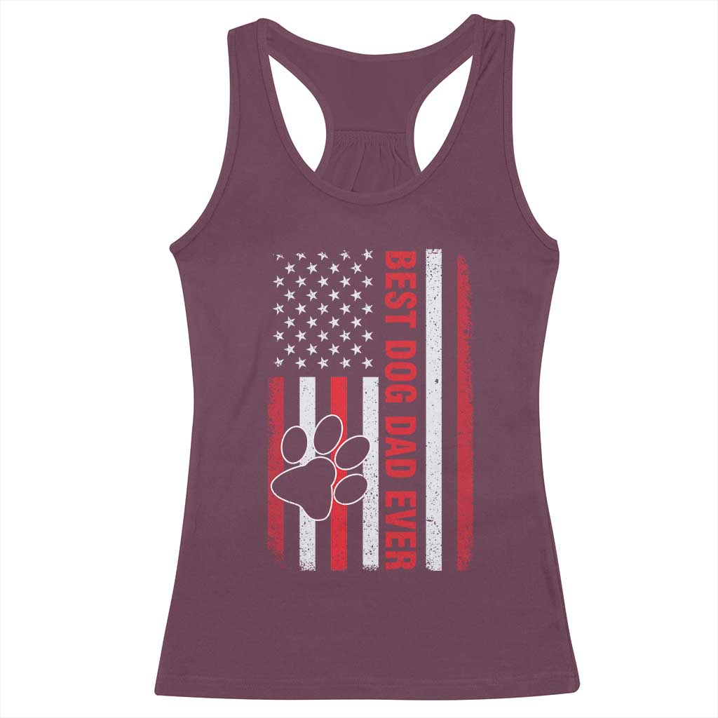 Funny Best Dog Dad Ever Racerback Tank Top Fathers Day Vintage American Flag Paw Prints