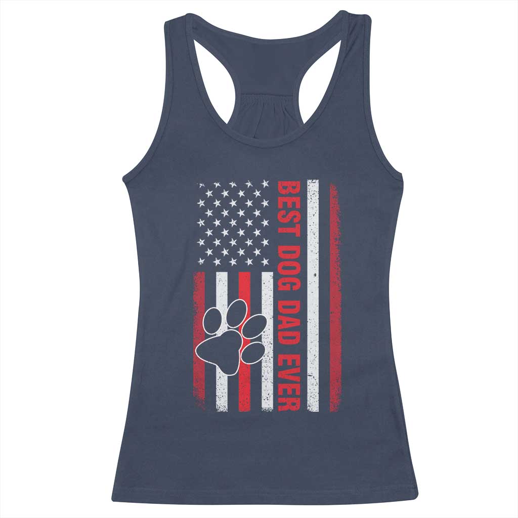 Funny Best Dog Dad Ever Racerback Tank Top Fathers Day Vintage American Flag Paw Prints