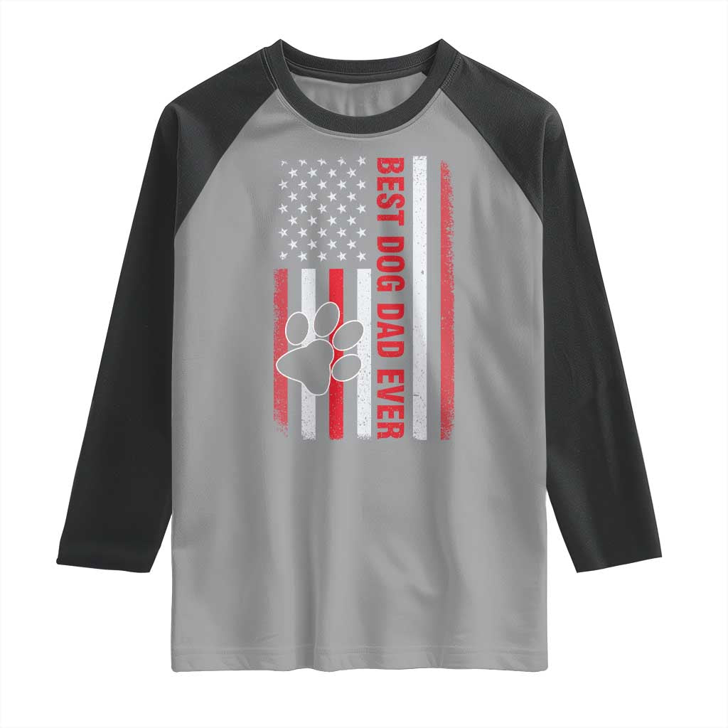 Funny Best Dog Dad Ever Raglan Shirt Fathers Day Vintage American Flag Paw Prints