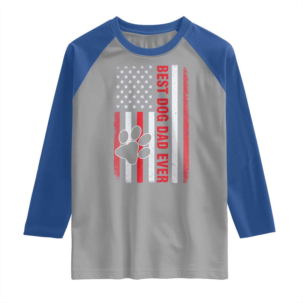 Funny Best Dog Dad Ever Raglan Shirt Fathers Day Vintage American Flag Paw Prints