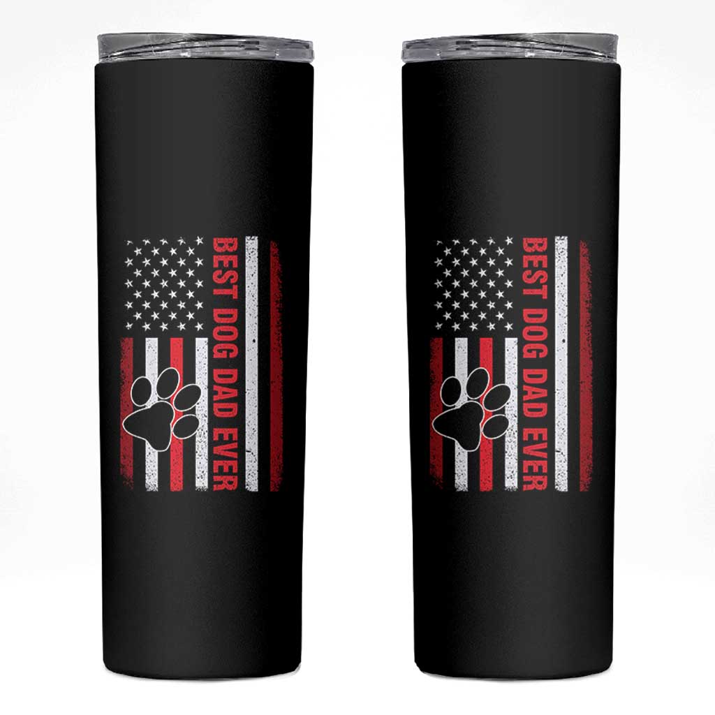 Funny Best Dog Dad Ever Skinny Tumbler Fathers Day Vintage American Flag Paw Prints