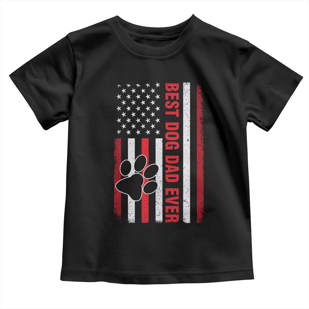 Funny Best Dog Dad Ever Toddler T Shirt Fathers Day Vintage American Flag Paw Prints