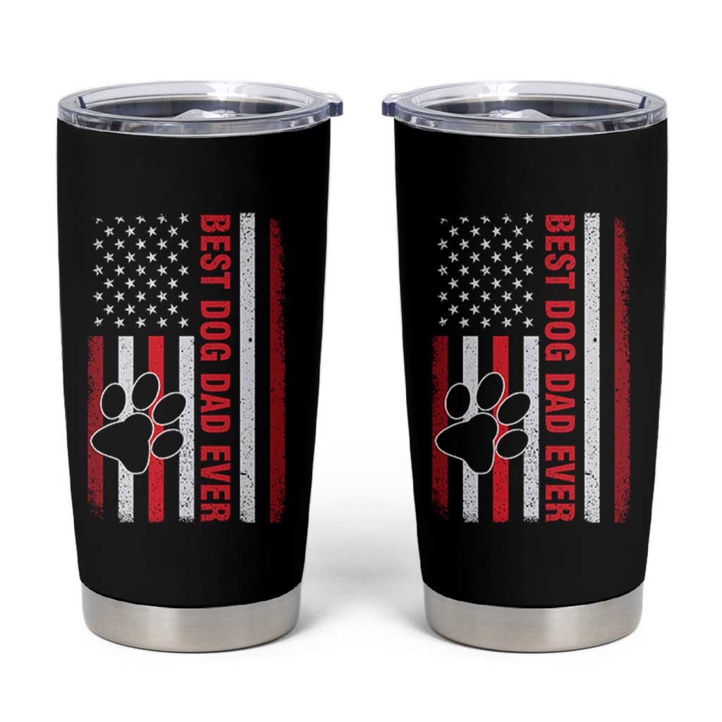 Funny Best Dog Dad Ever Tumbler Cup Fathers Day Vintage American Flag Paw Prints