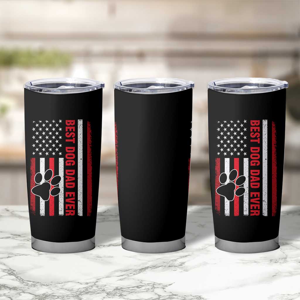 Funny Best Dog Dad Ever Tumbler Cup Fathers Day Vintage American Flag Paw Prints