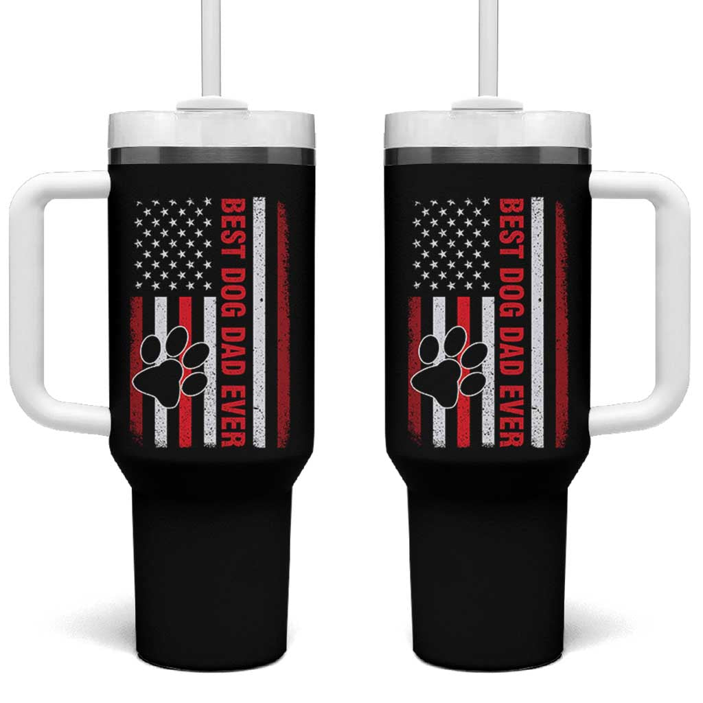 Funny Best Dog Dad Ever Tumbler With Handle Fathers Day Vintage American Flag Paw Prints