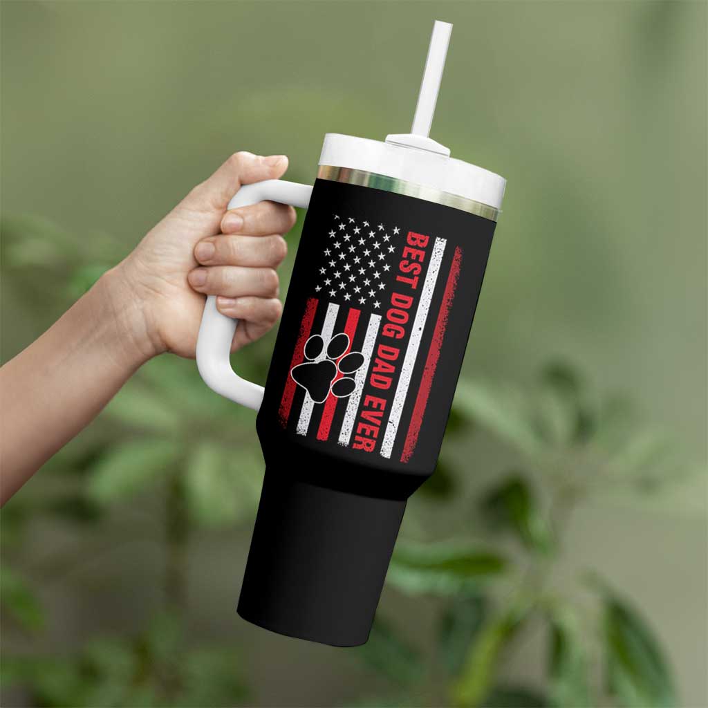 Funny Best Dog Dad Ever Tumbler With Handle Fathers Day Vintage American Flag Paw Prints