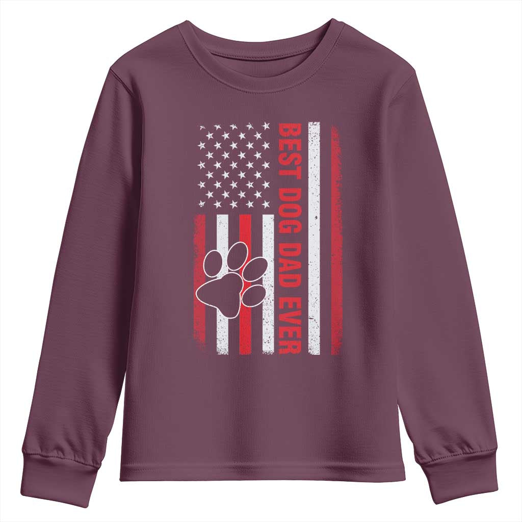 Funny Best Dog Dad Ever Youth Sweatshirt Fathers Day Vintage American Flag Paw Prints