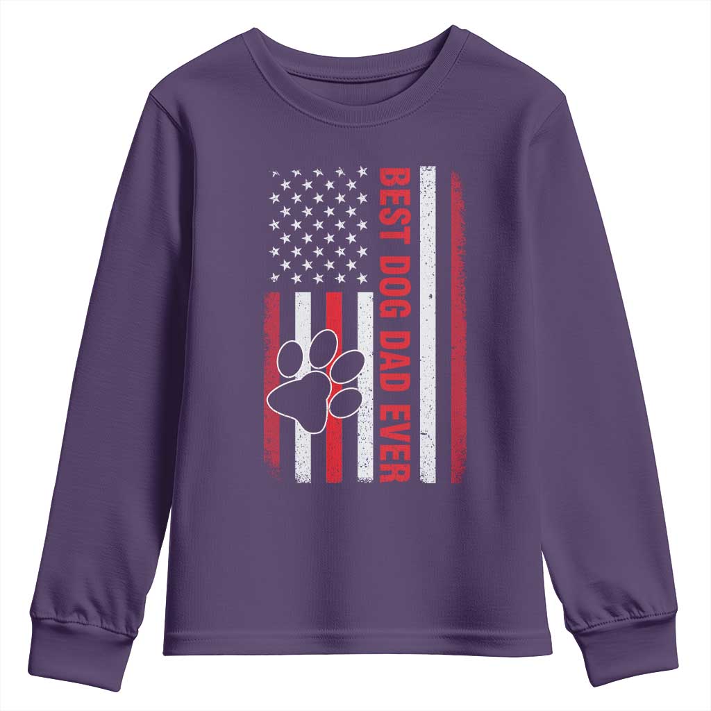 Funny Best Dog Dad Ever Youth Sweatshirt Fathers Day Vintage American Flag Paw Prints