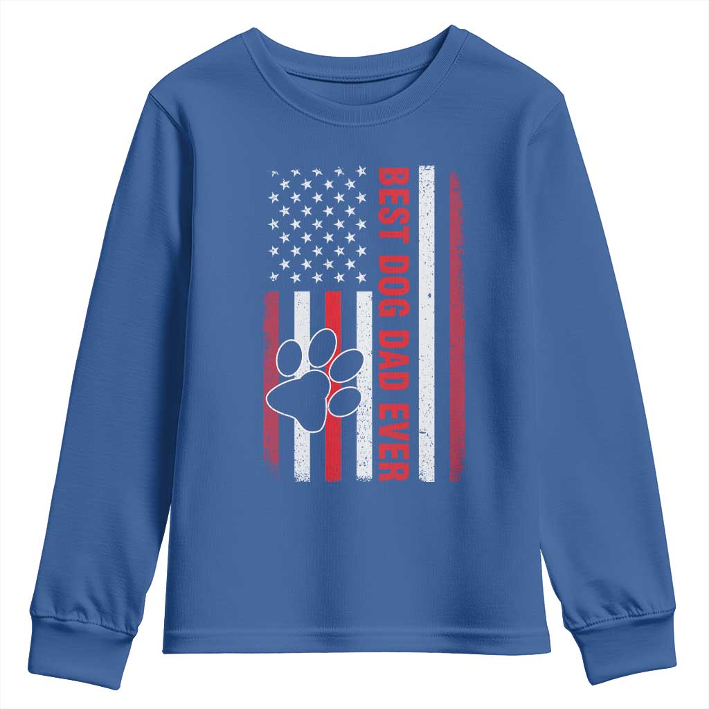 Funny Best Dog Dad Ever Youth Sweatshirt Fathers Day Vintage American Flag Paw Prints