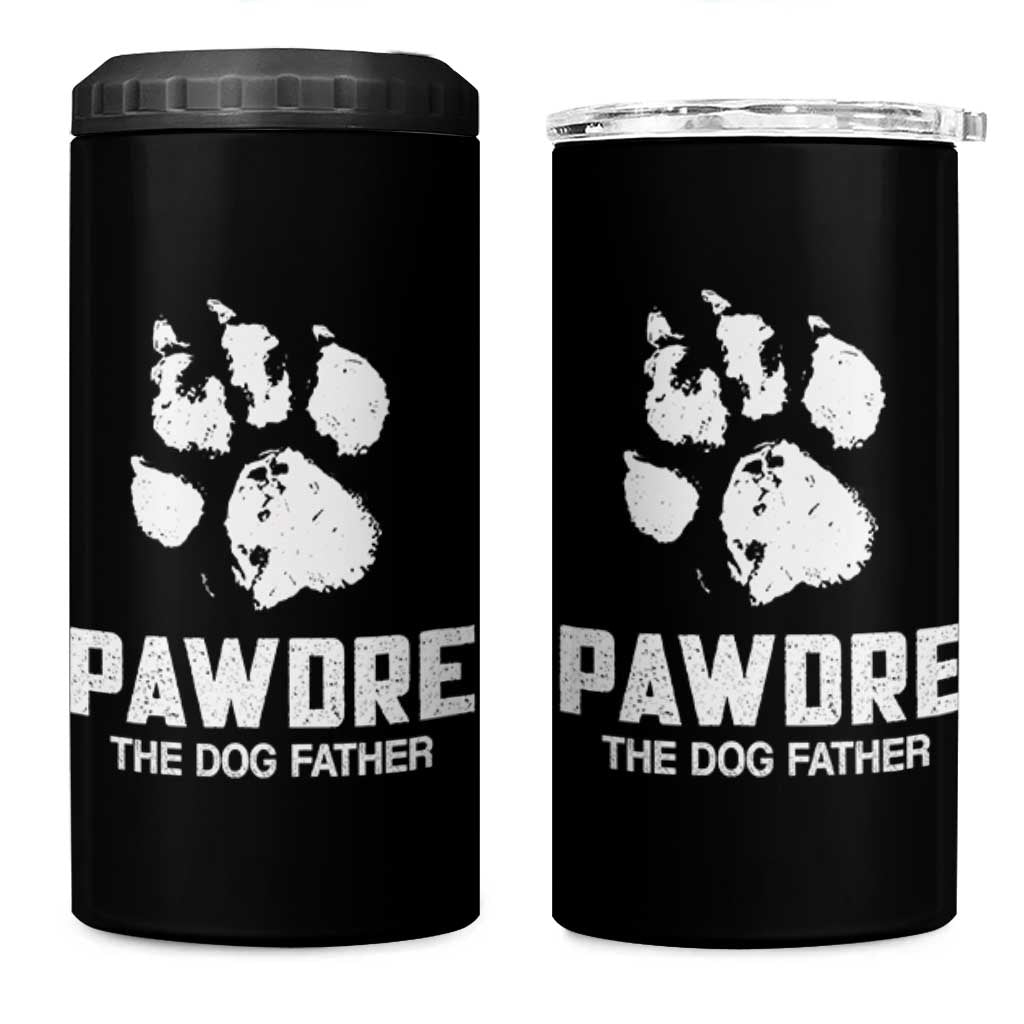 Funny Pawdre The Dog Father 4 in 1 Can Cooler Tumbler Fur Dad Fathers Day Vintage Paw Prints