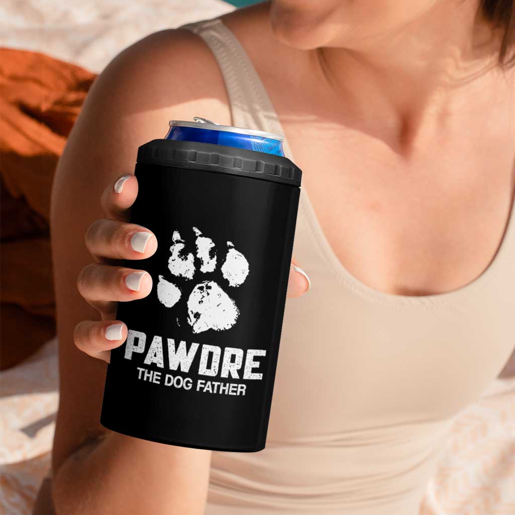 Funny Pawdre The Dog Father 4 in 1 Can Cooler Tumbler Fur Dad Fathers Day Vintage Paw Prints