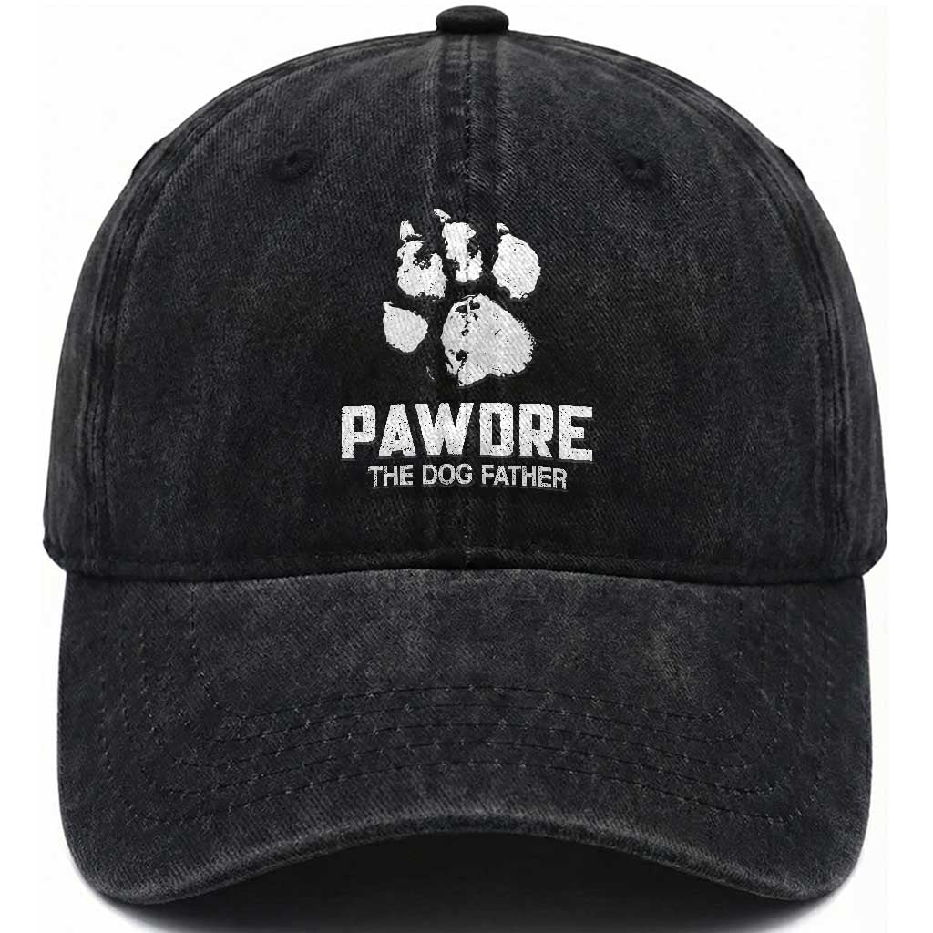 Funny Pawdre The Dog Father Washed Cotton Baseball Cap Fur Dad Fathers Day Vintage Paw Prints