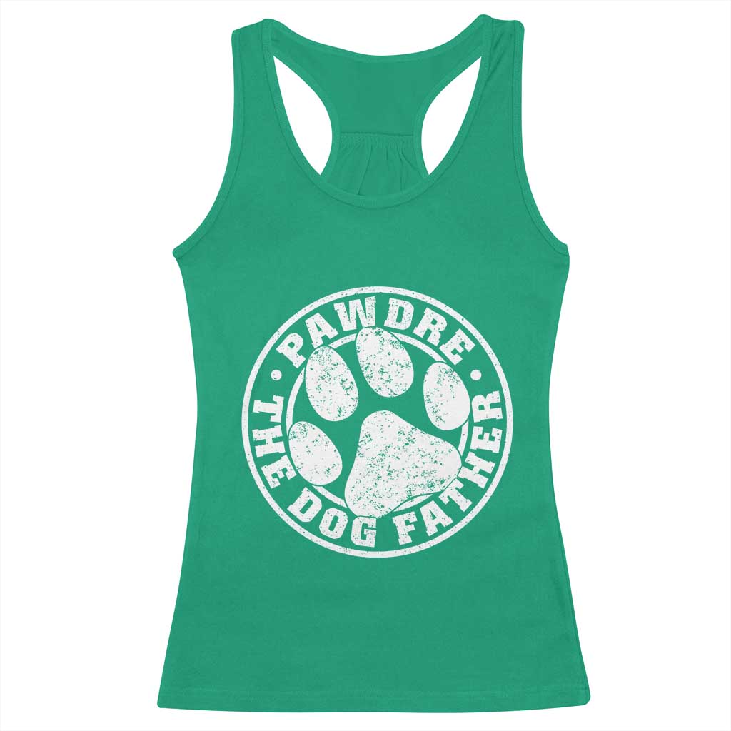 Funny Pawdre The Dog Father Racerback Tank Top Fur Dad Fathers Day Distressed Paw Prints - Wonder Print Shop