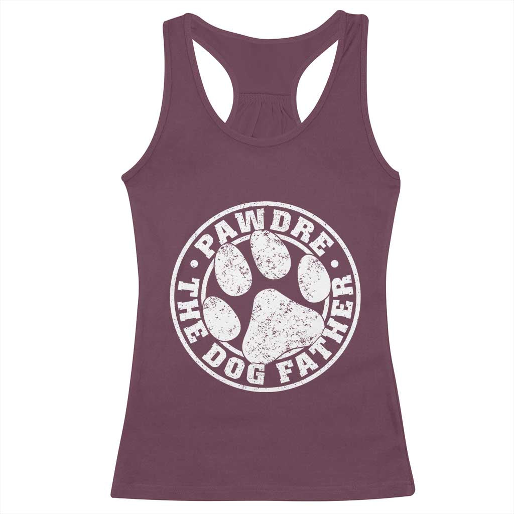 Funny Pawdre The Dog Father Racerback Tank Top Fur Dad Fathers Day Distressed Paw Prints - Wonder Print Shop