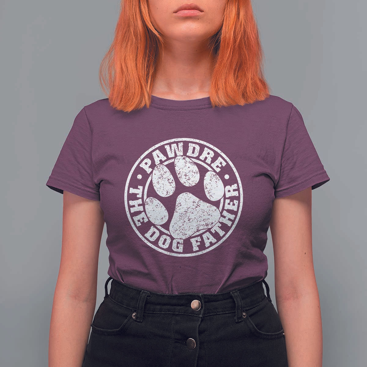Funny Pawdre The Dog Father T Shirt For Women Fur Dad Fathers Day Distressed Paw Prints - Wonder Print Shop