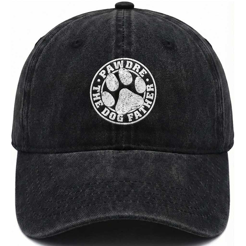 Funny Pawdre The Dog Father Washed Cotton Baseball Cap Fur Dad Fathers Day Distressed Paw Prints