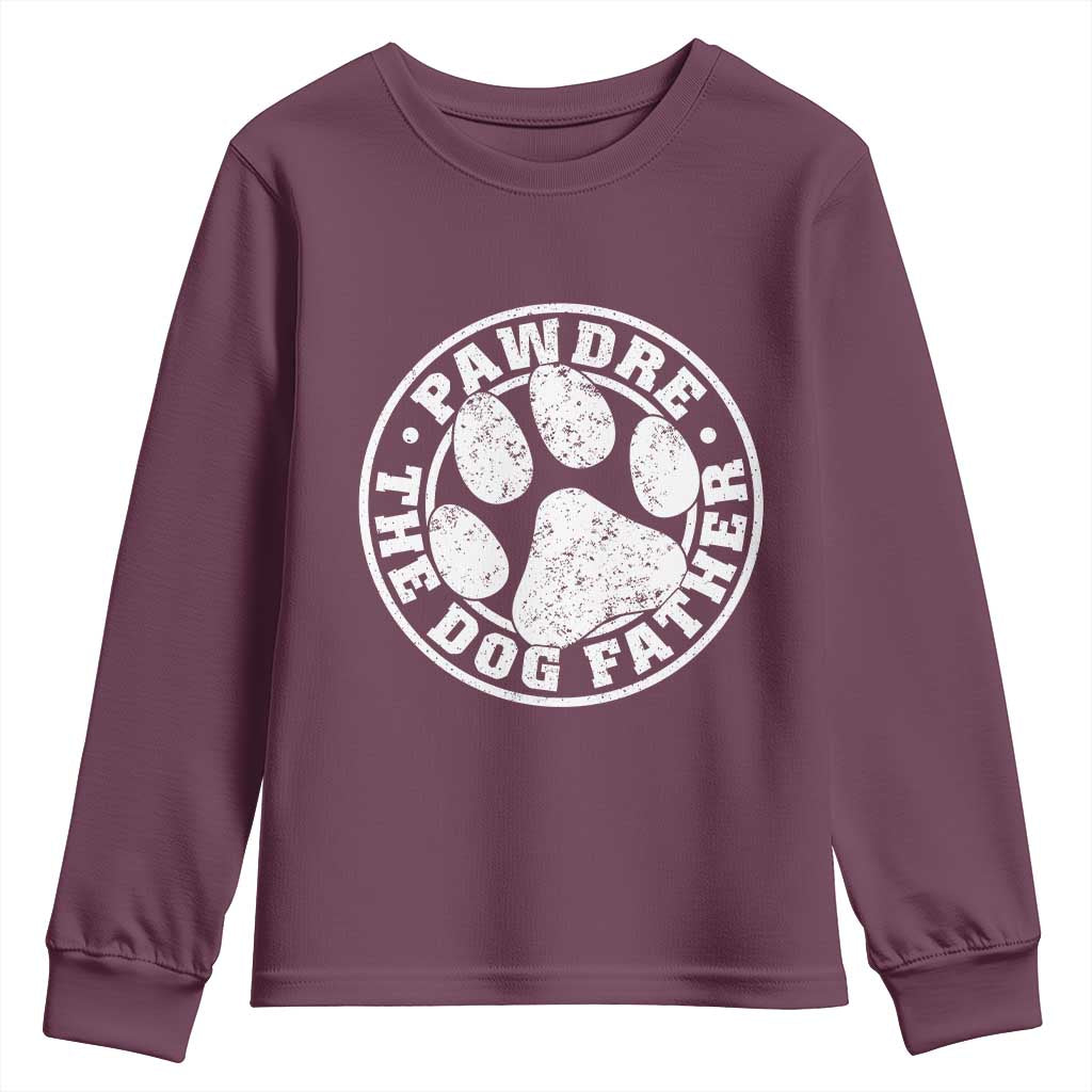 Funny Pawdre The Dog Father Youth Sweatshirt Fur Dad Fathers Day Distressed Paw Prints - Wonder Print Shop