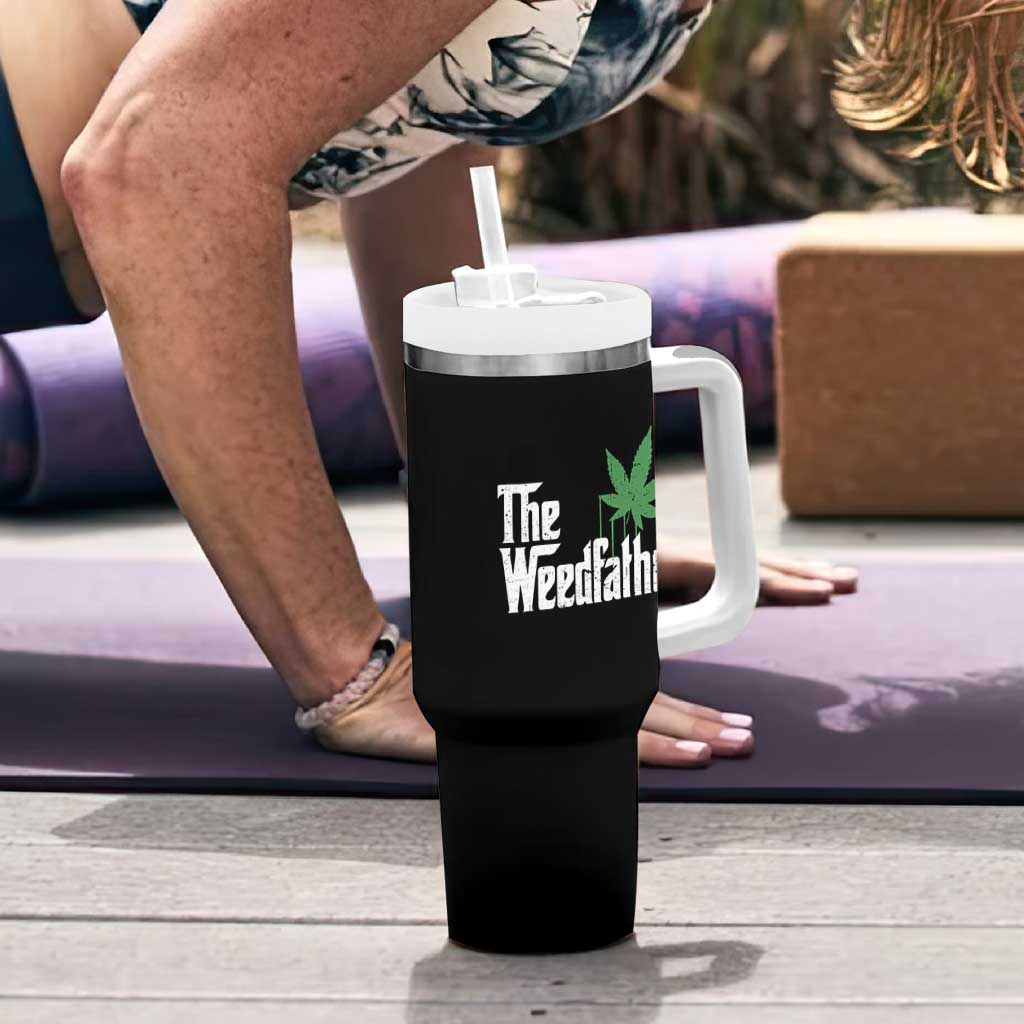 Funny The Weedfather Tumbler With Handle Marijuana Stoner Dad Fathers Day