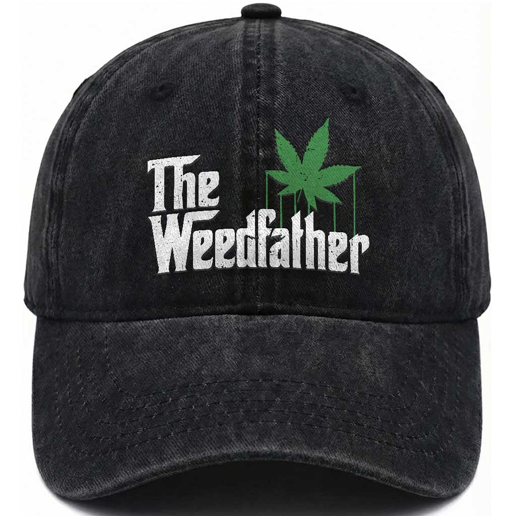 Funny The Weedfather Washed Cotton Baseball Cap Marijuana Stoner Dad Fathers Day