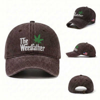 Funny The Weedfather Washed Cotton Baseball Cap Marijuana Stoner Dad Fathers Day