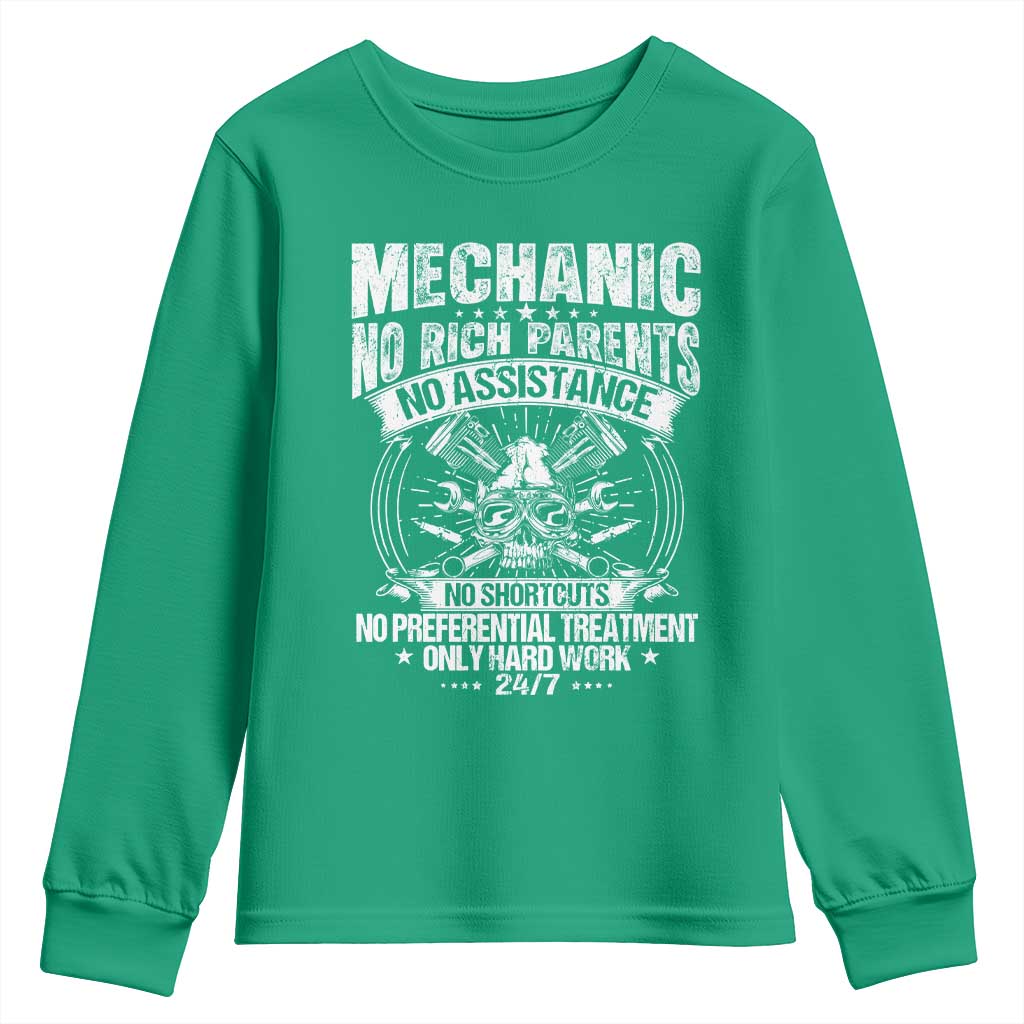 Funny Mechanic No Rich Parents No Assistance No Handouts Youth Sweatshirt Car Mechanic Garage - Wonder Print Shop