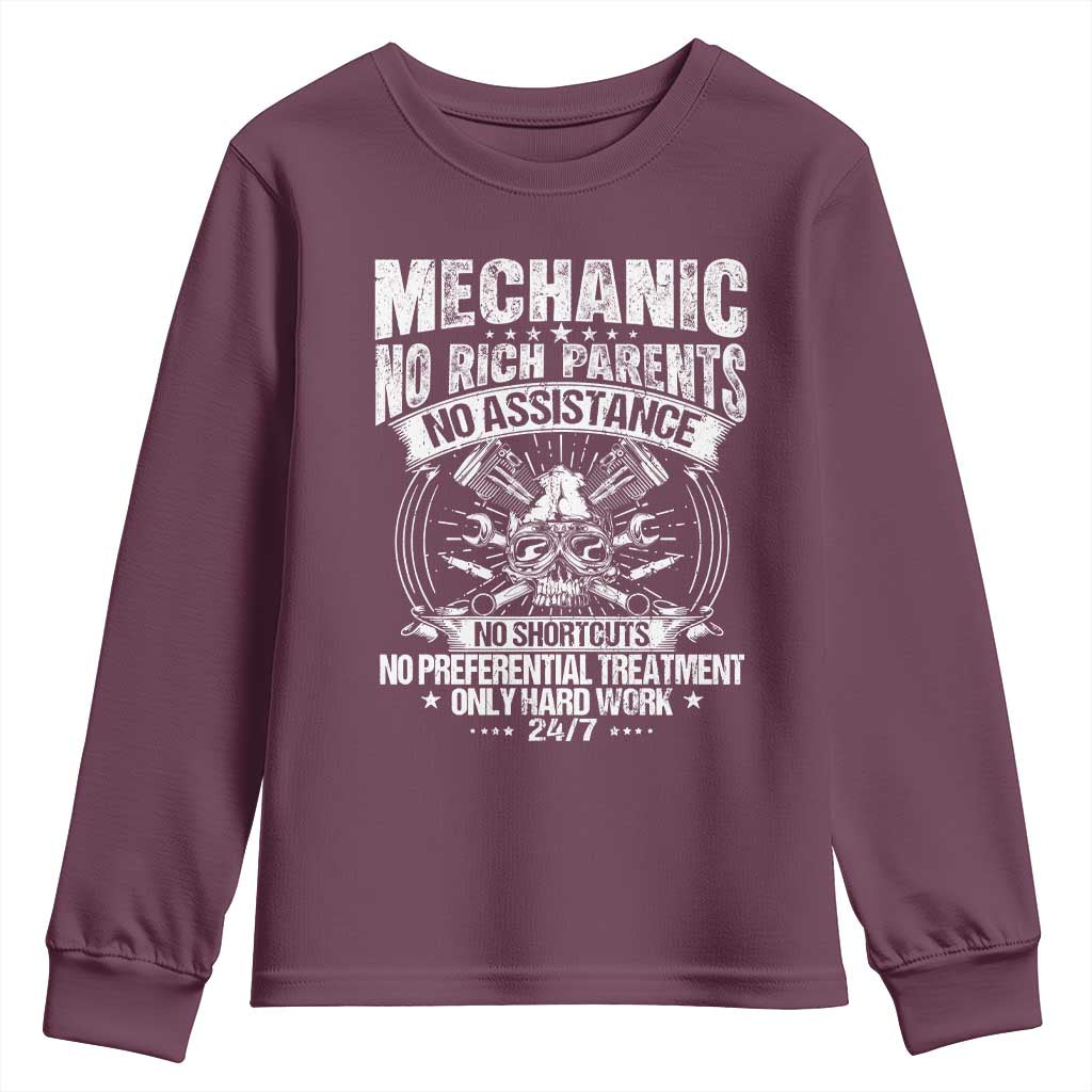 Funny Mechanic No Rich Parents No Assistance No Handouts Youth Sweatshirt Car Mechanic Garage - Wonder Print Shop