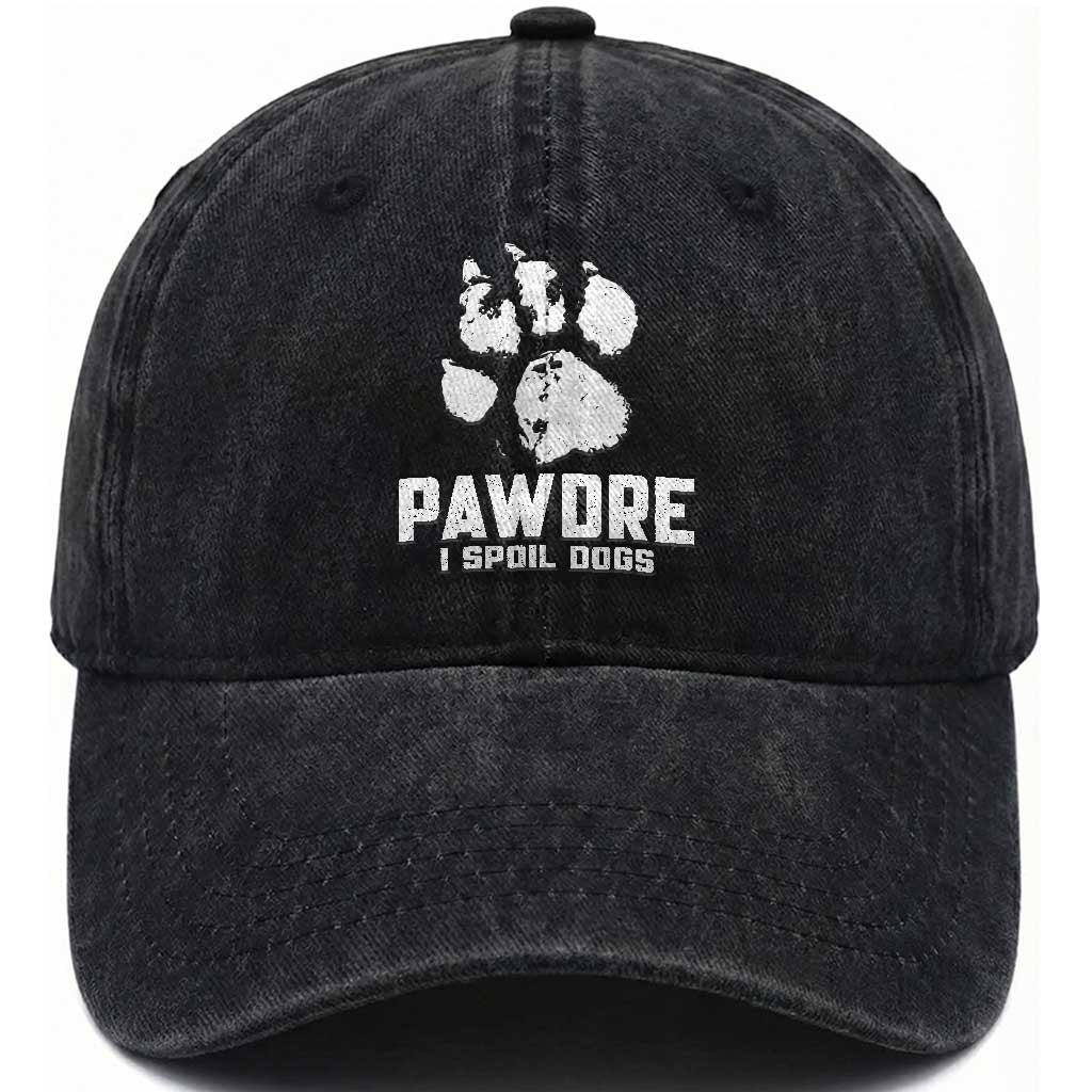 Funny Pawdre I Spoil Dogs Washed Cotton Baseball Cap Fur Dad Fathers Day Vintage Paw Prints