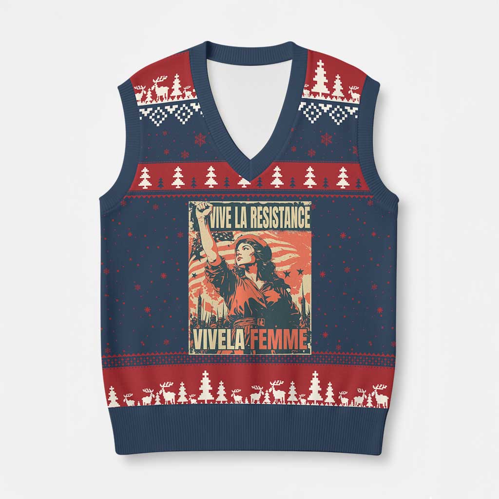 Vive La Resistance Vivela Femme V-Neck Knit Sweater Vest Feminist Women's Right Political Sattire - Wonder Print Shop