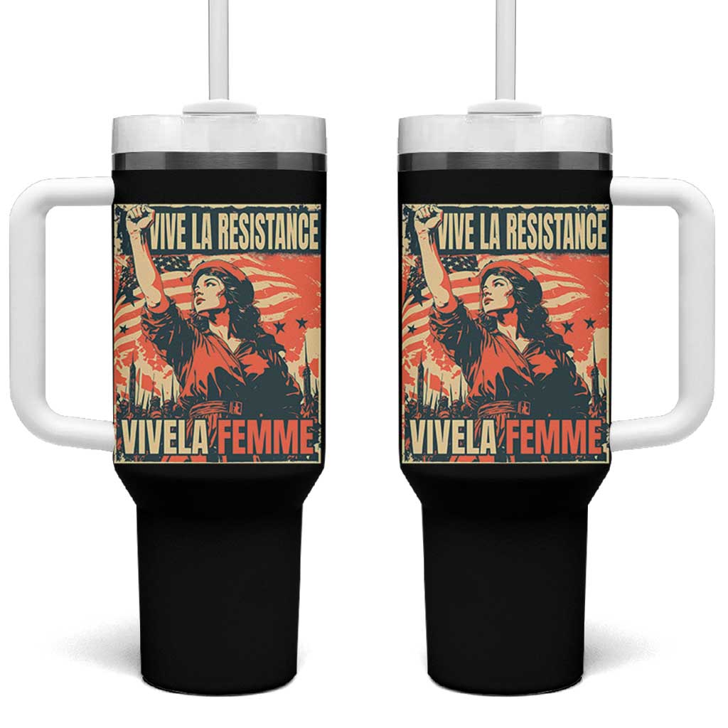 Vive La Resistance Vivela Femme Tumbler With Handle Feminist Women's Right Political Sattire - Wonder Print Shop