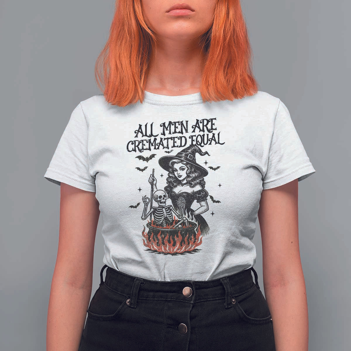Witch All Men Are Cremated Equal T Shirt For Women Feminist Halloween - Wonder Print Shop