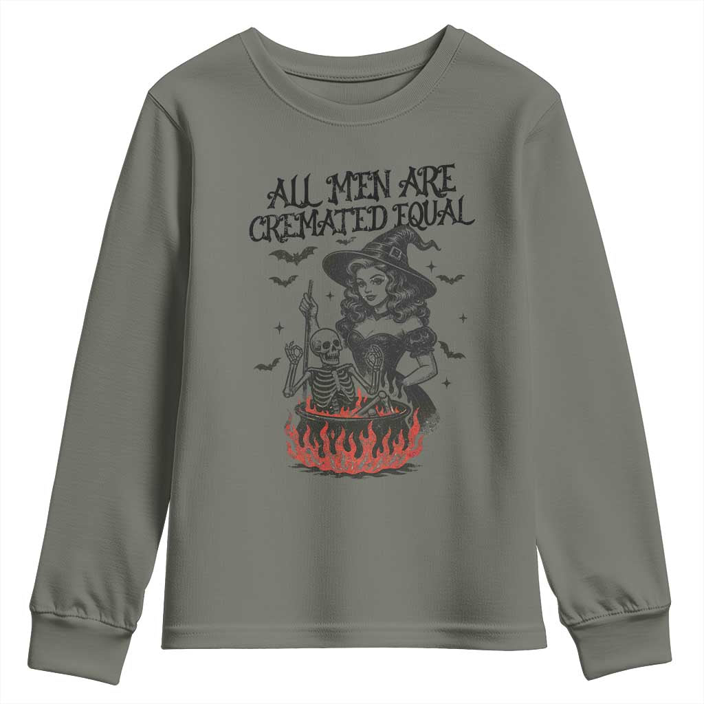 Witch All Men Are Cremated Equal Youth Sweatshirt Feminist Halloween - Wonder Print Shop