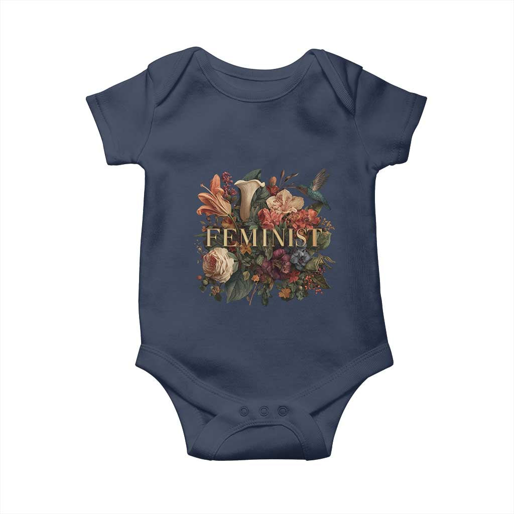 Pro Feminist Women's Rights Vintage Retro Flower Baby Onesie - Wonder Print Shop