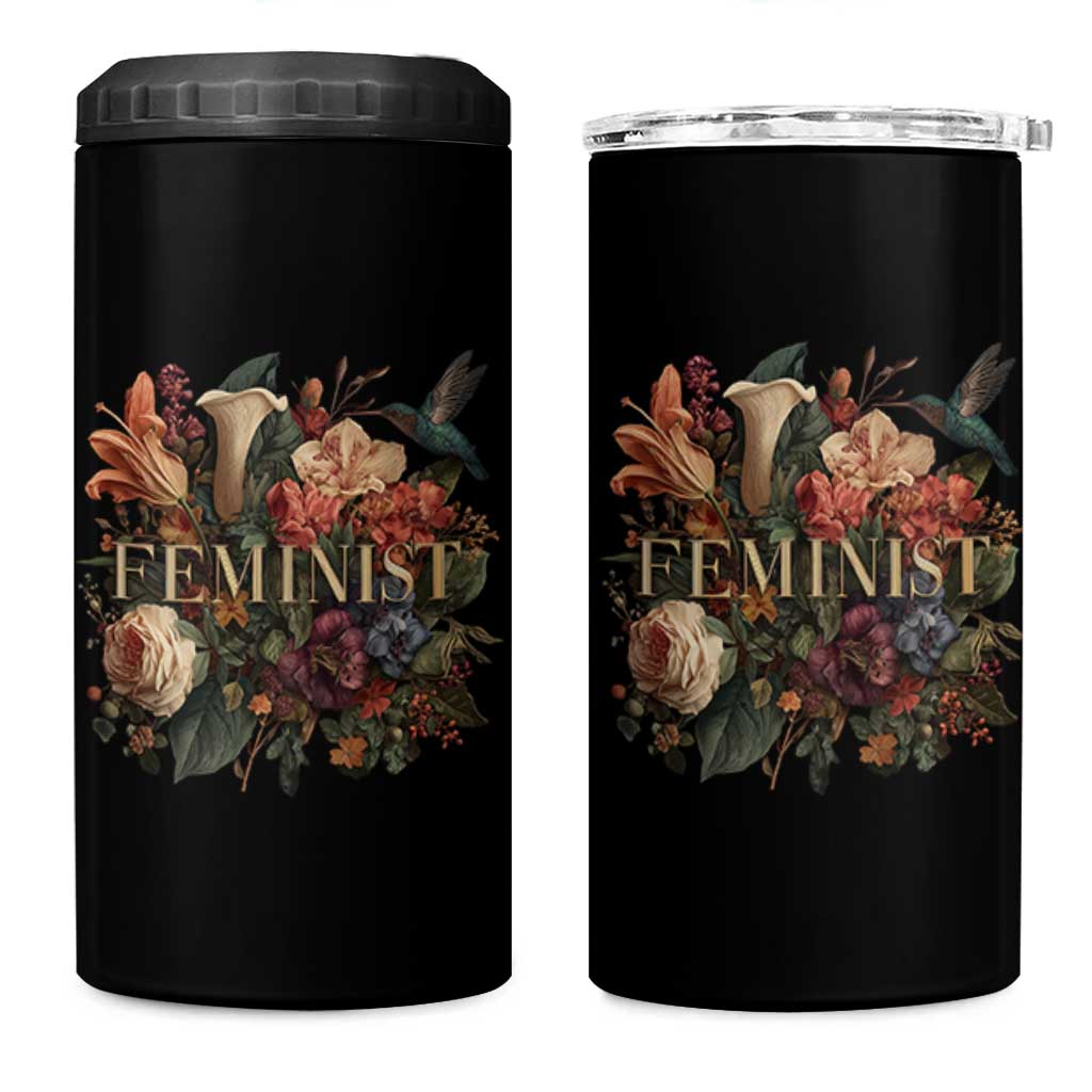 Pro Feminist Women's Rights Vintage Retro Flower 4 in 1 Can Cooler Tumbler - Wonder Print Shop