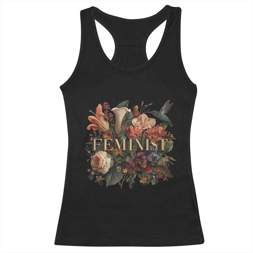 Pro Feminist Women's Rights Vintage Retro Flower Racerback Tank Top - Wonder Print Shop