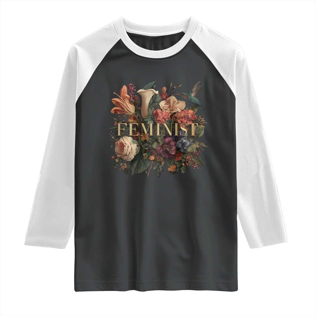 Pro Feminist Women's Rights Vintage Retro Flower Raglan Shirt - Wonder Print Shop
