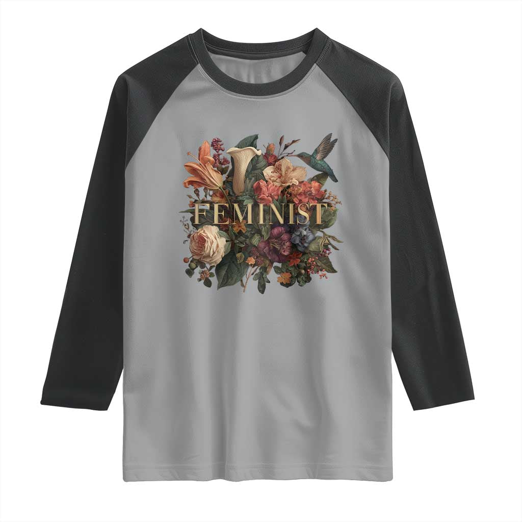 Pro Feminist Women's Rights Vintage Retro Flower Raglan Shirt - Wonder Print Shop