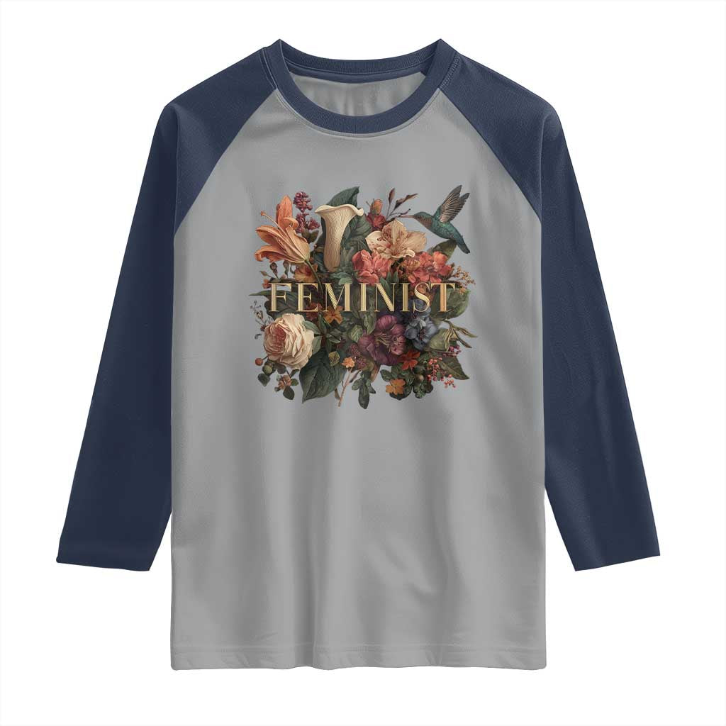 Pro Feminist Women's Rights Vintage Retro Flower Raglan Shirt - Wonder Print Shop