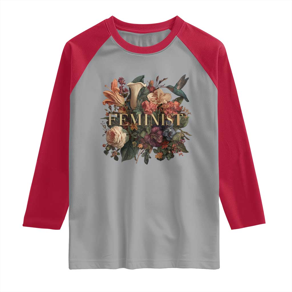 Pro Feminist Women's Rights Vintage Retro Flower Raglan Shirt - Wonder Print Shop