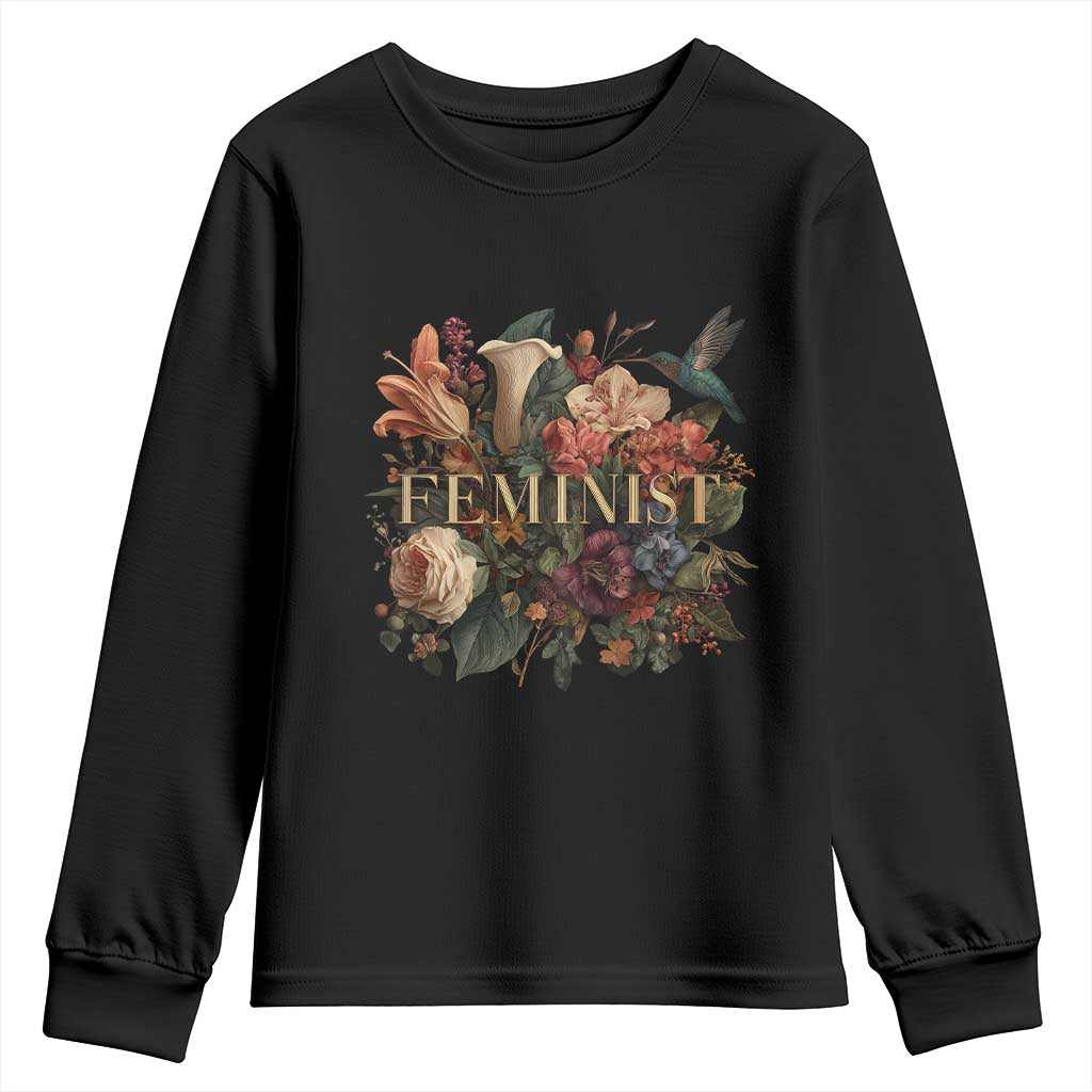 Pro Feminist Women's Rights Vintage Retro Flower Youth Sweatshirt - Wonder Print Shop