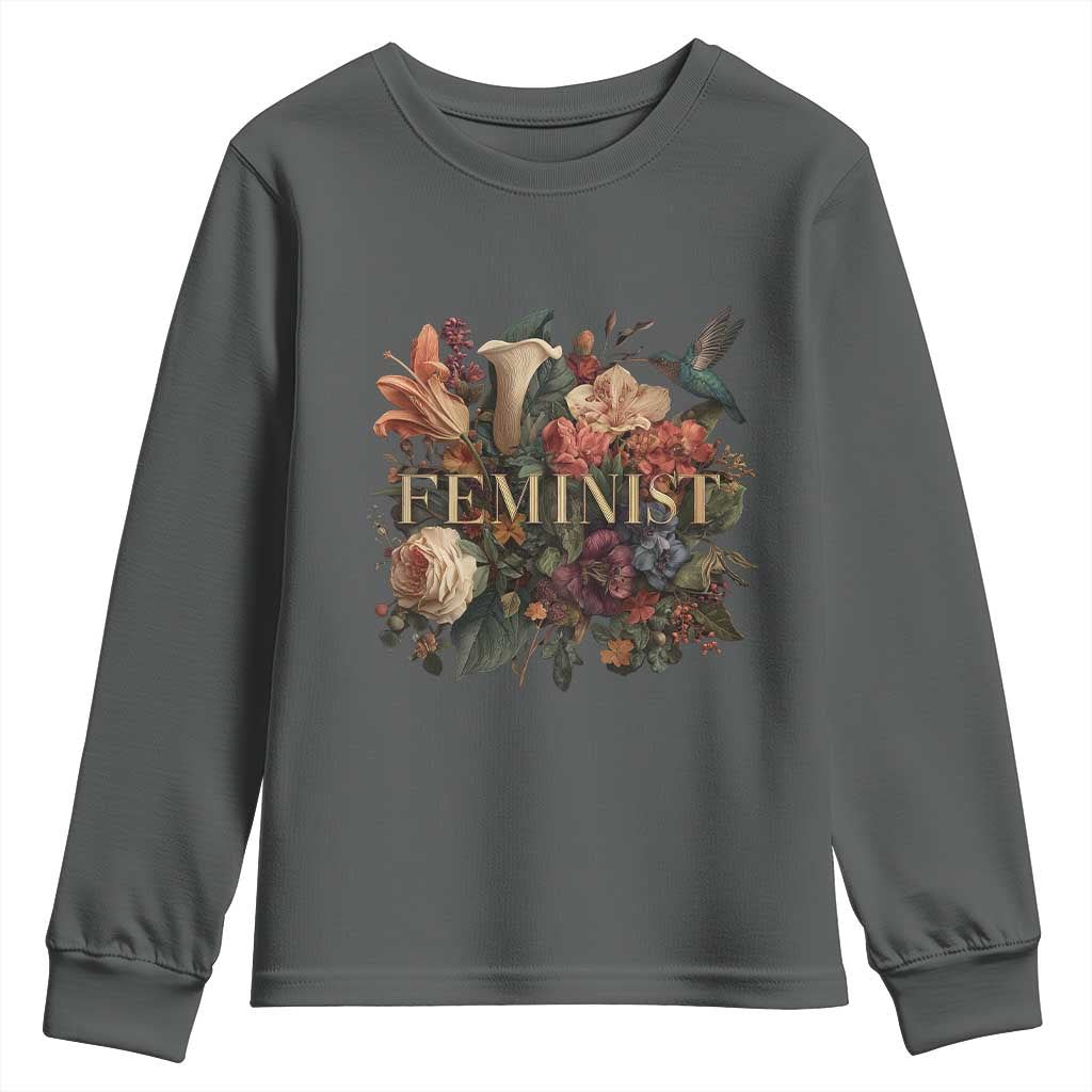 Pro Feminist Women's Rights Vintage Retro Flower Youth Sweatshirt - Wonder Print Shop