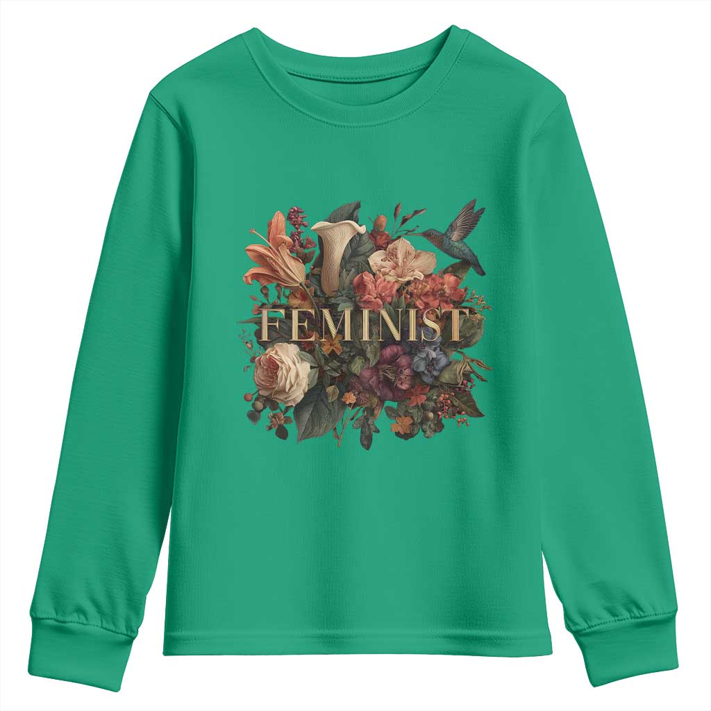 Pro Feminist Women's Rights Vintage Retro Flower Youth Sweatshirt - Wonder Print Shop