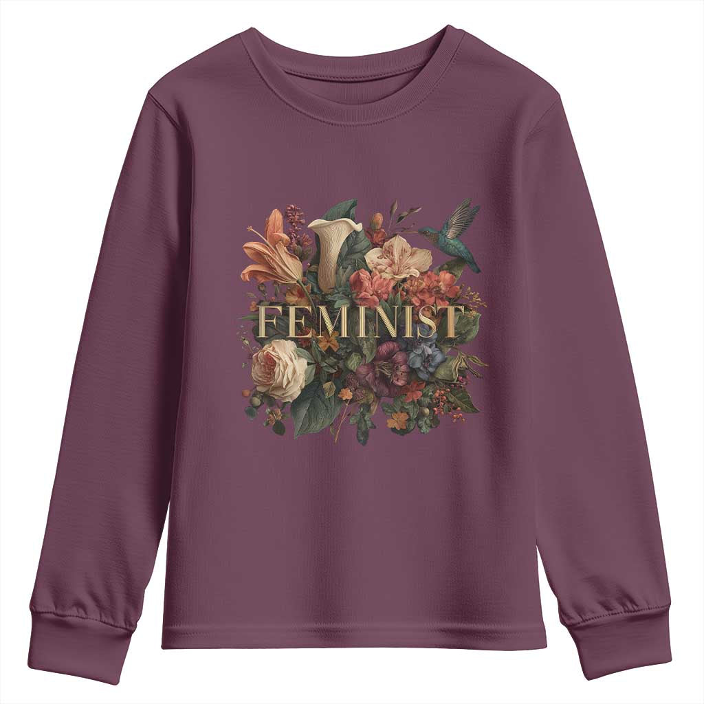 Pro Feminist Women's Rights Vintage Retro Flower Youth Sweatshirt - Wonder Print Shop