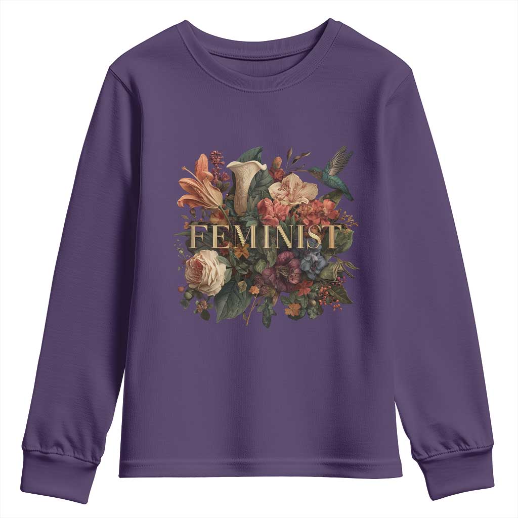 Pro Feminist Women's Rights Vintage Retro Flower Youth Sweatshirt - Wonder Print Shop