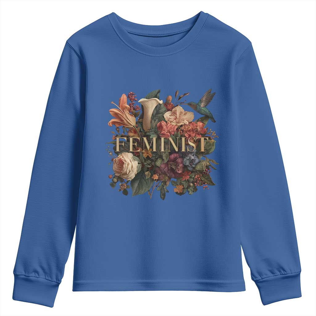 Pro Feminist Women's Rights Vintage Retro Flower Youth Sweatshirt - Wonder Print Shop