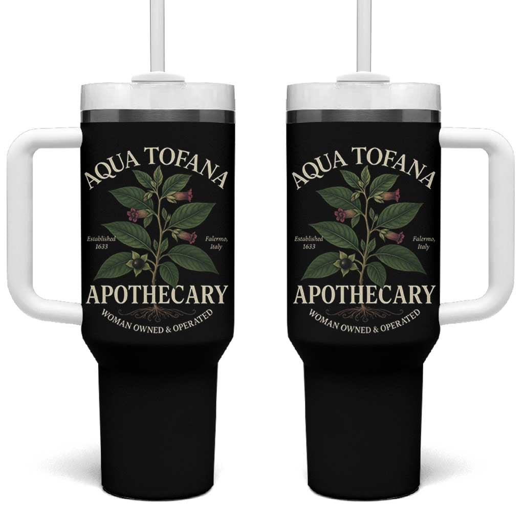 Aqua Tofana Apothecary Tumbler With Handle Feminist Woman Owned And Operated - Wonder Print Shop