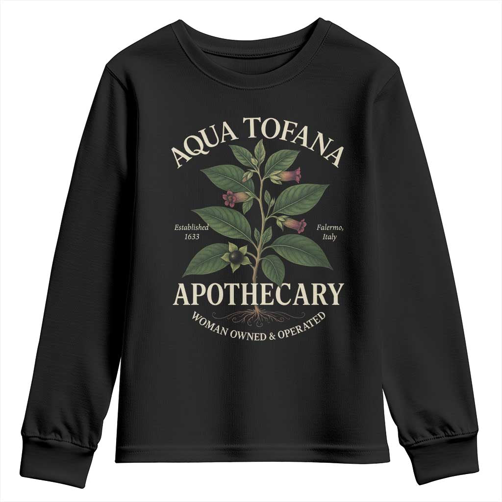 Aqua Tofana Apothecary Youth Sweatshirt Feminist Woman Owned And Operated - Wonder Print Shop